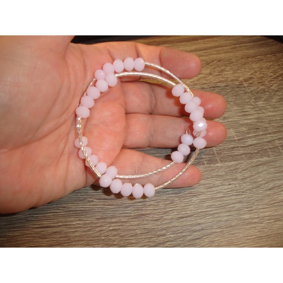 Pink crystal Czech Glass double wrap cuff bracelet - Picture 5 of 5